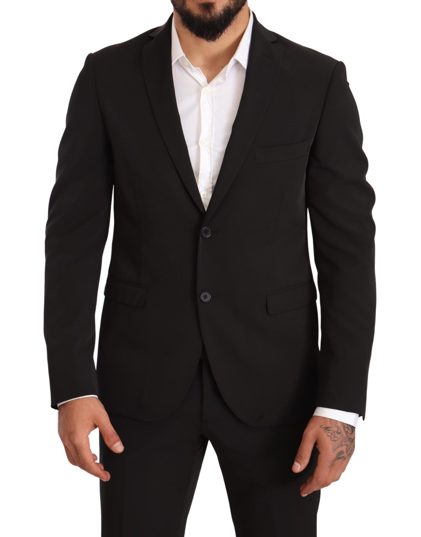 Domenico Tagliente Black Polyester Slim 2 피스 세트 Tagliente Suit