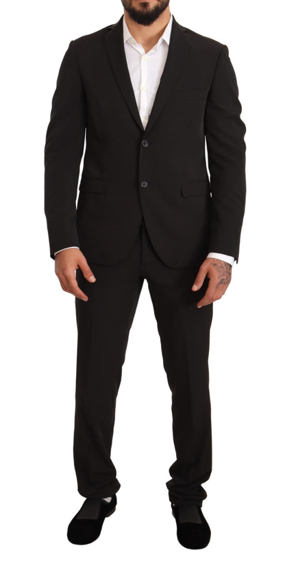 Domenico Tagliente Black Polyester Slim 2 피스 세트 Tagliente Suit