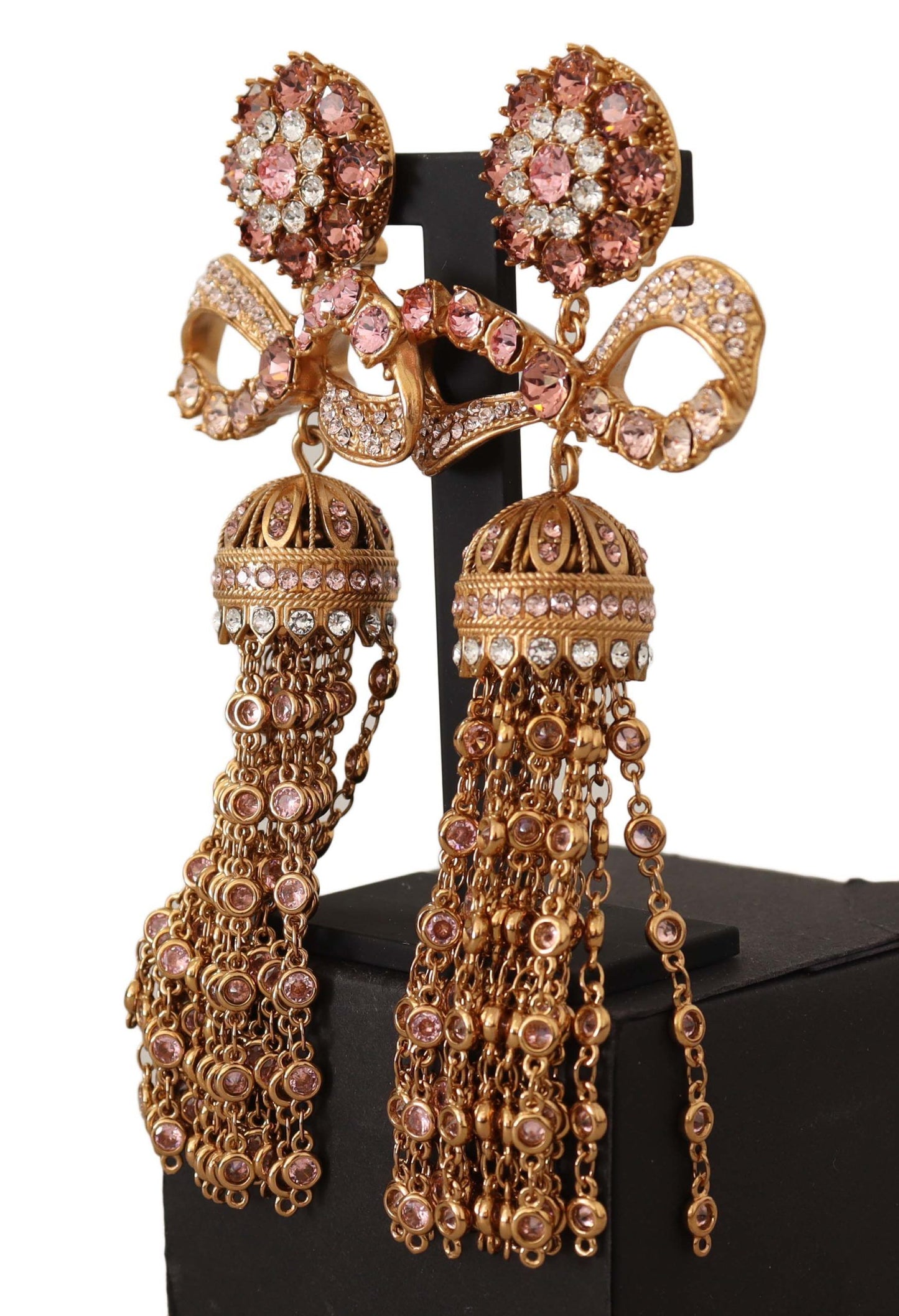 Dolce & Gabbana Gold Mangling Crystals Long Clip-on Jewelry Earrings