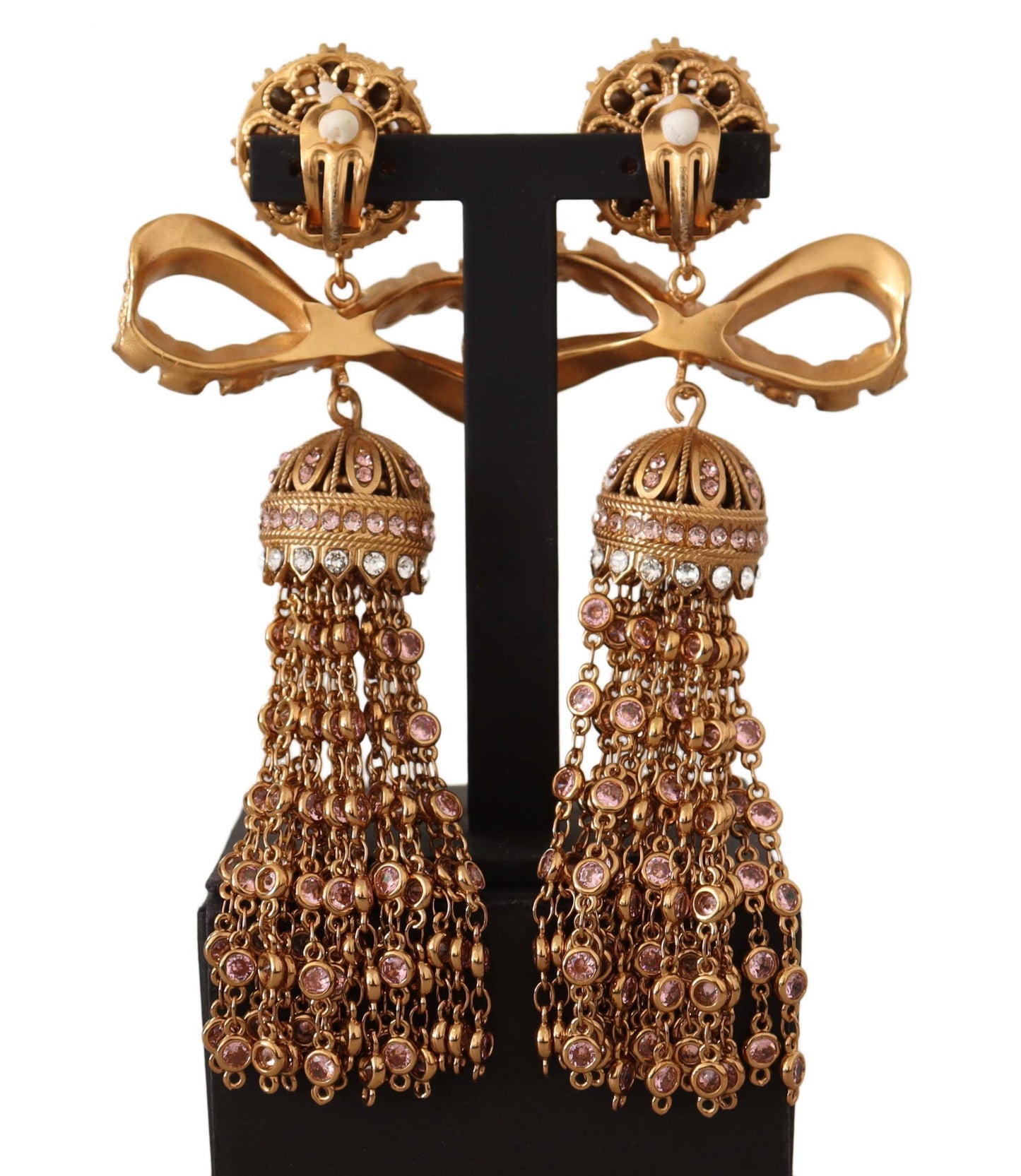 Dolce & Gabbana Gold Mangling Crystals Long Clip-on Jewelry Earrings