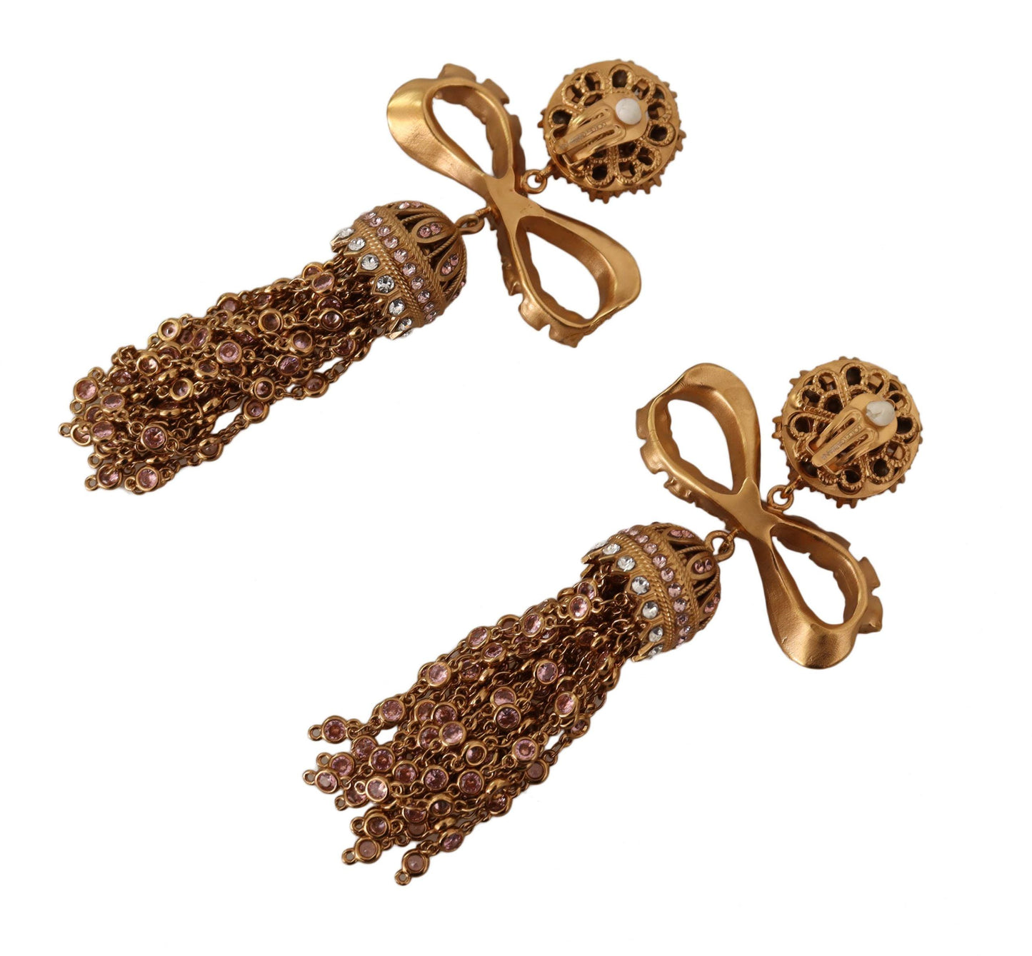 Dolce & Gabbana Gold Mangling Crystals Long Clip-on Jewelry Earrings