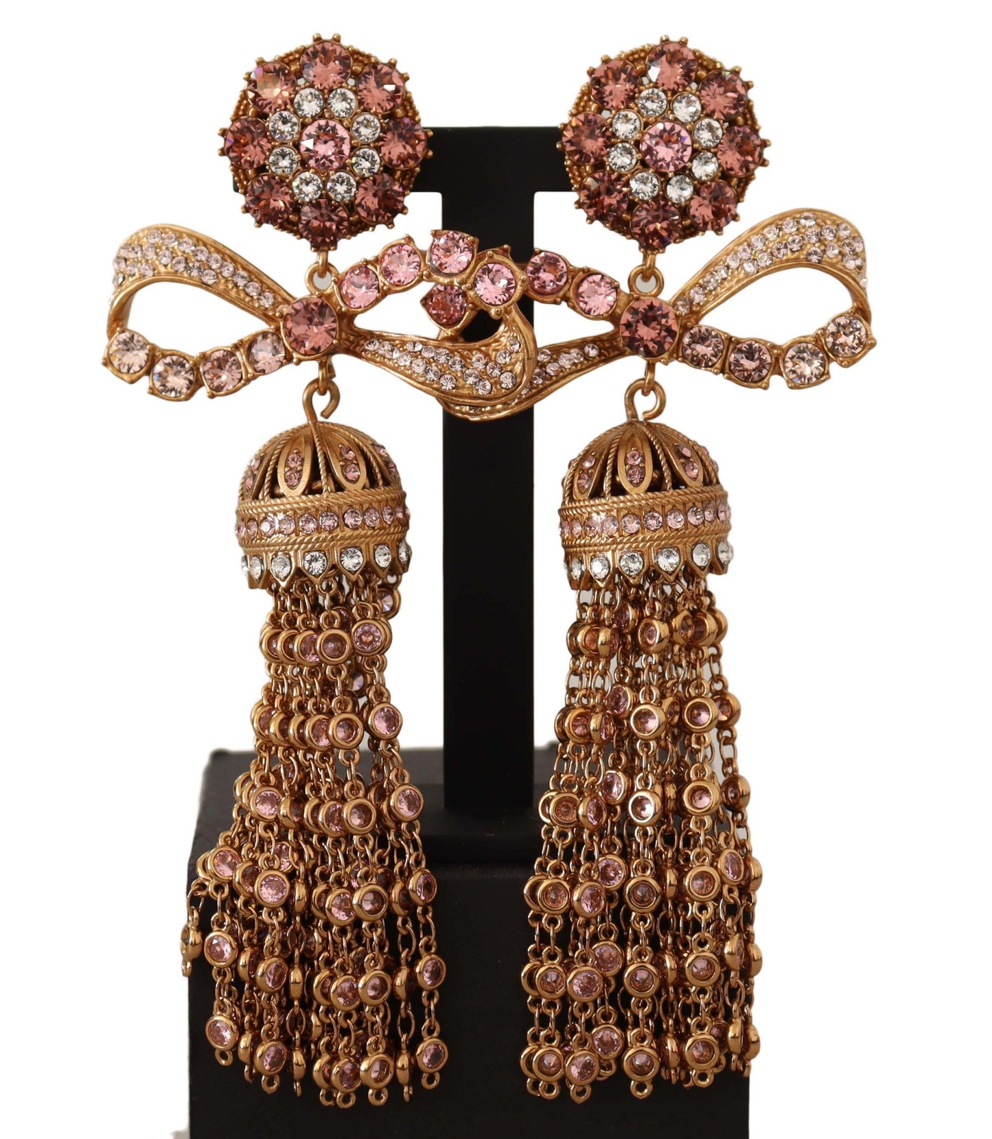 Dolce & Gabbana Gold Mangling Crystals Long Clip-on Jewelry Earrings