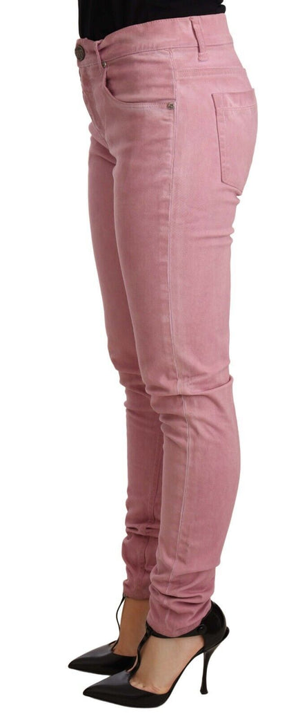 Acht Pink Cotton Slim Fit Damen Denim Skinny Hose