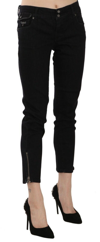 John Galliano Black Mid Mid Waist Crping Cut Hem Denim 캐주얼 바지