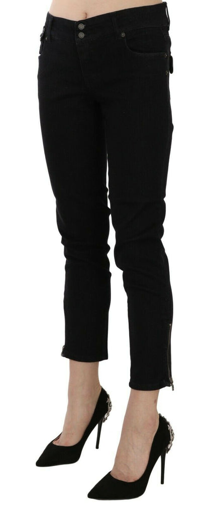 John Galliano Black Mid Mid Waist Crping Cut Hem Denim 캐주얼 바지