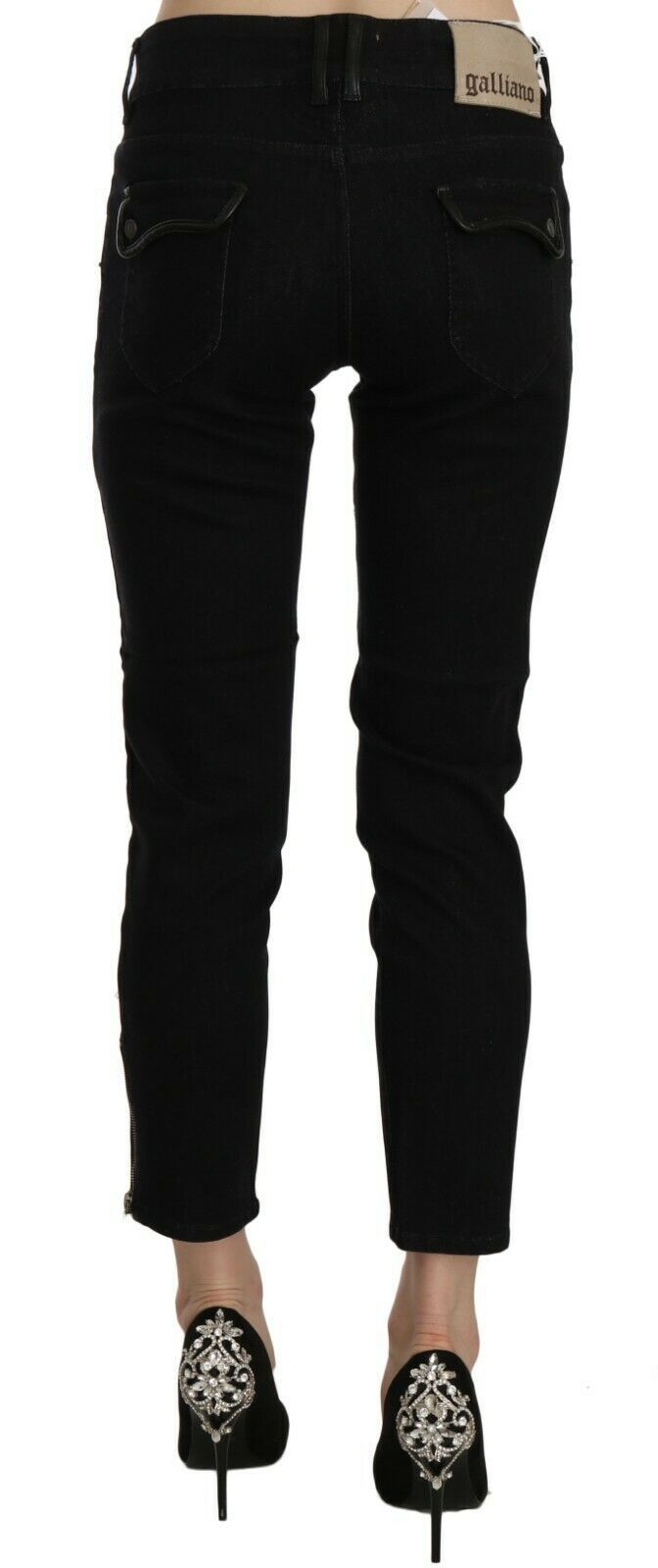 John Galliano Black Mid Mid Waist Crping Cut Hem Denim 캐주얼 바지