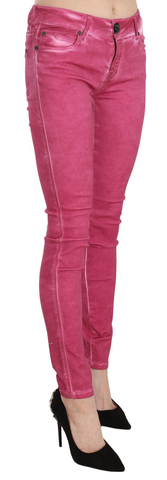 Dolce &amp; Gabbana Pink Velvet Mid Waist Skinny Hose