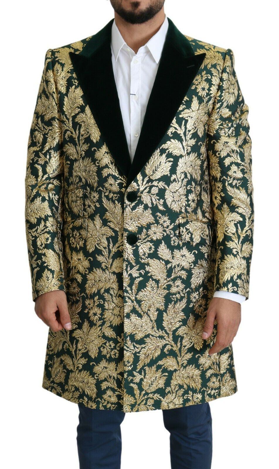 Dolce & Gabbana Elegant Gold Green Jacquard Sicilia Jacket