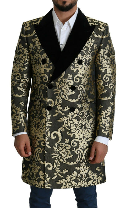 Dolce & Gabbana Black Gold Jacquard Long Coat Sicilia 재킷