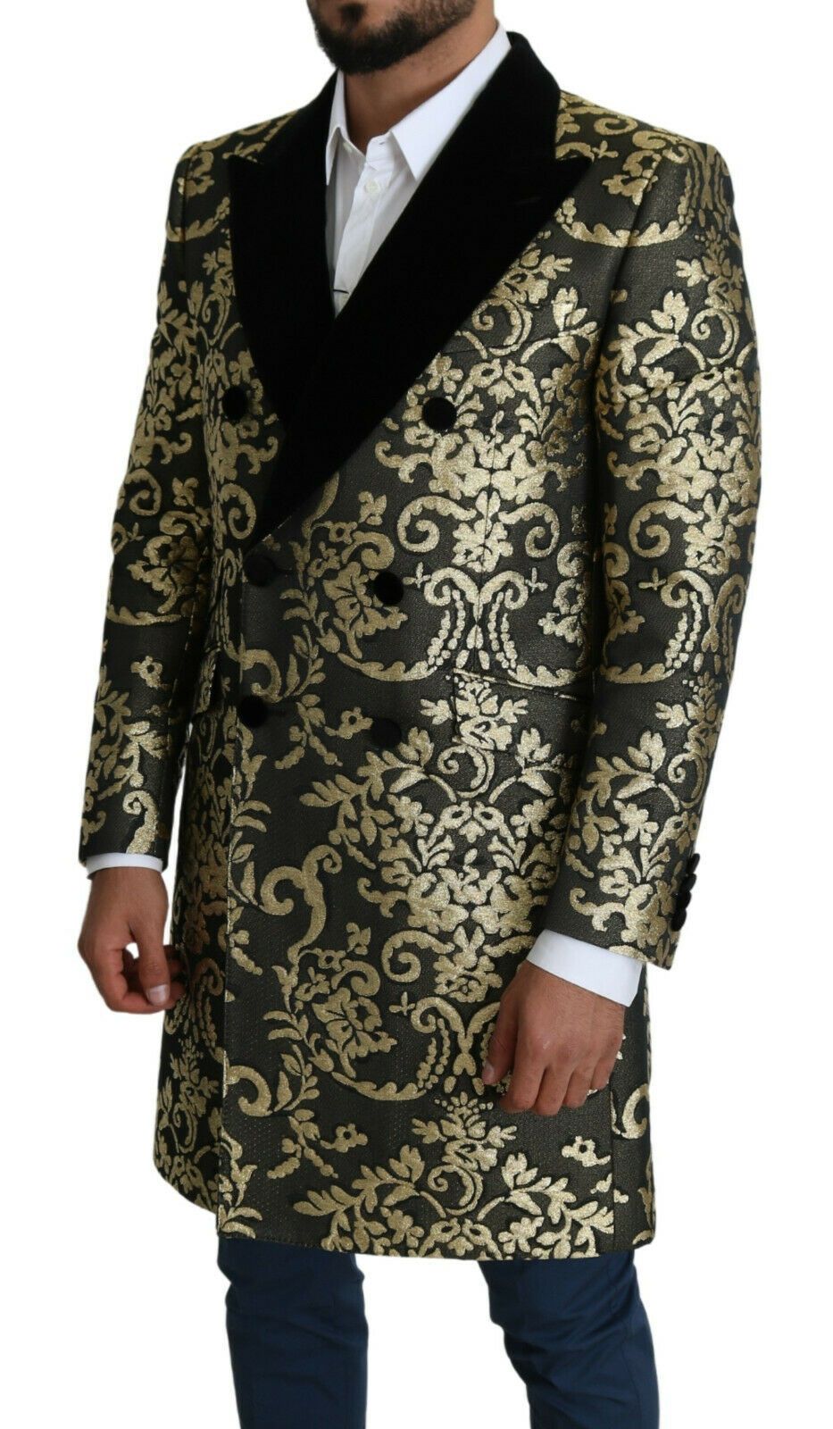 Dolce & Gabbana Black Gold Jacquard Long Coat Sicilia 재킷