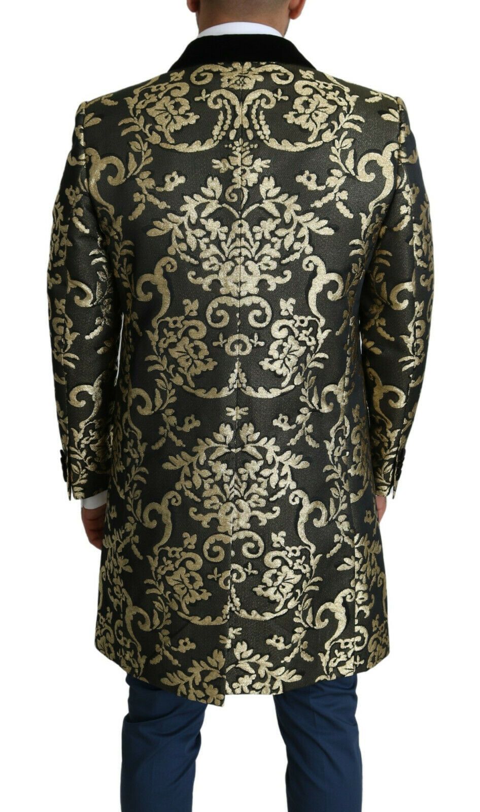 Dolce & Gabbana Black Gold Jacquard Long Coat Sicilia 재킷