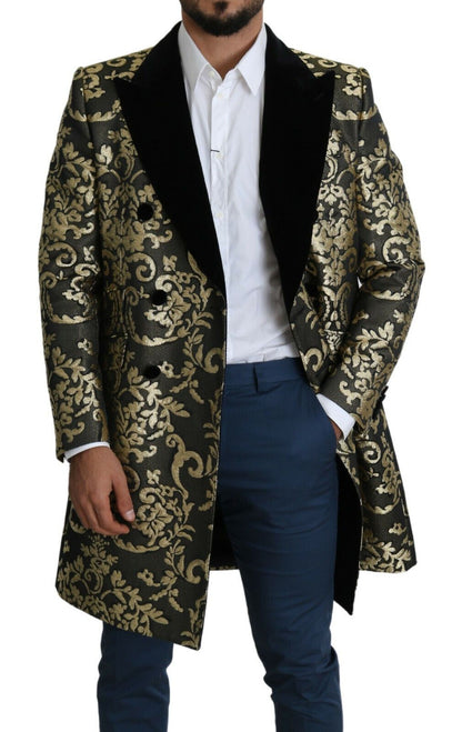 Dolce & Gabbana Black Gold Jacquard Long Coat Sicilia 재킷