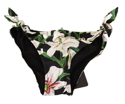 Dolce &amp; Gabbana Bikinihose, schwarzer Badeanzug mit Lilienmuster, Badebekleidung