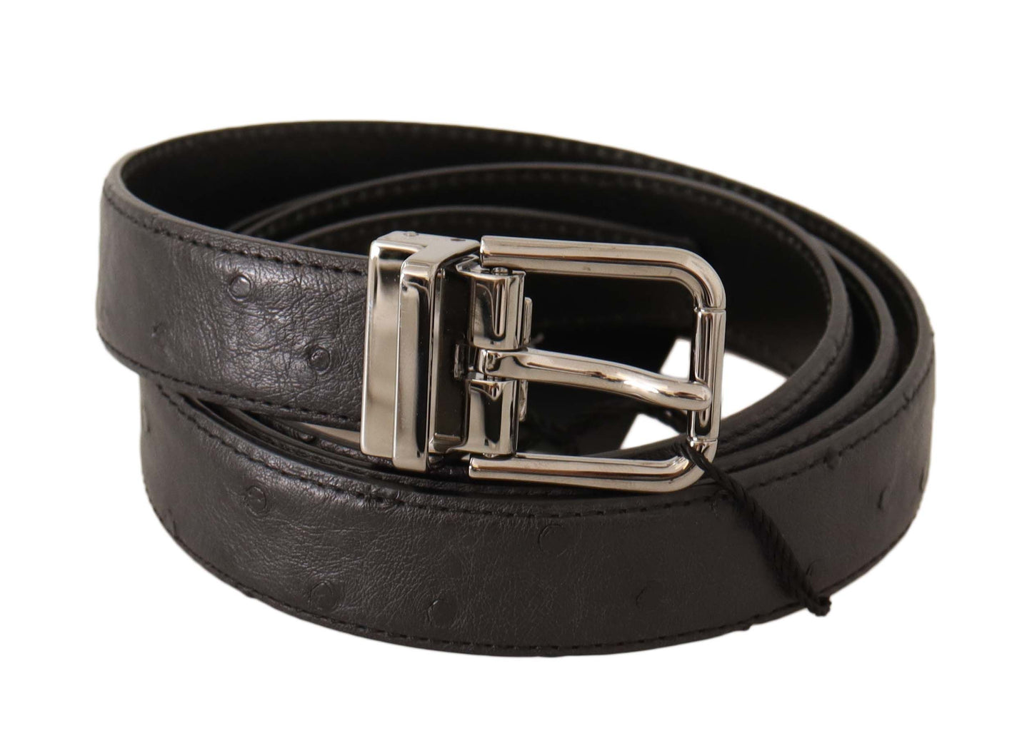 Dolce & Gabbana Black Exotic Leather Silver Buckle Belt