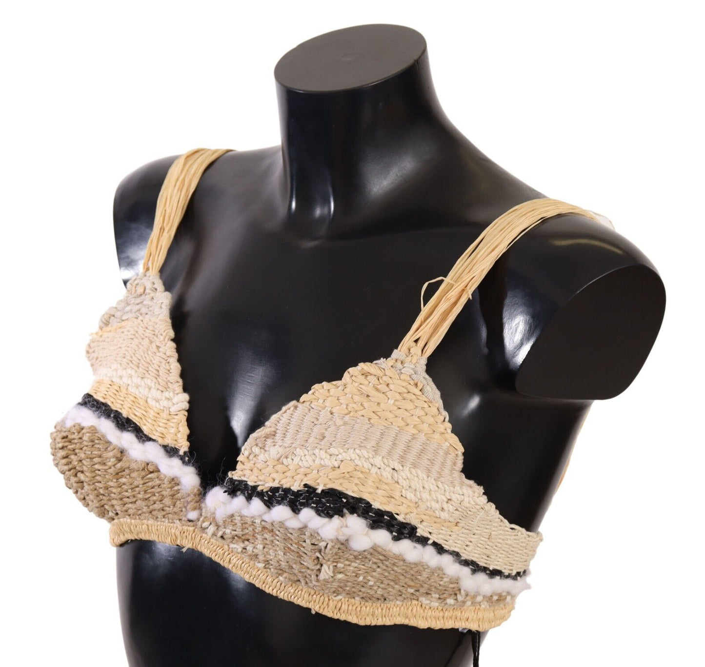 Dolce & Gabbana Beige Straw Raffia Woven Crochet Cover Up Top