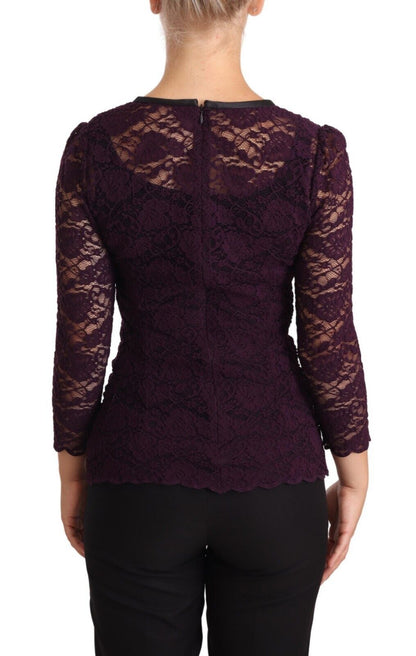 Dolce & Gabbana Purple Lace Long Sleeve 상단 블라우스