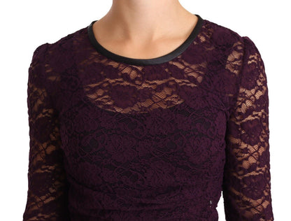 Dolce & Gabbana Purple Lace Long Sleeve 상단 블라우스