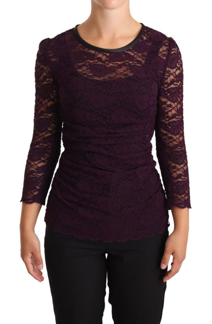 Dolce & Gabbana Purple Lace Long Sleeve 상단 블라우스