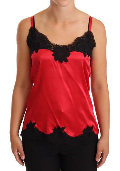 Dolce & Gabbana Silk Blend Lace-Trim Camisole in Red & Black