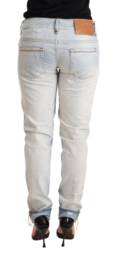 Acht Hellblaue Distressed-Jeans aus Baumwolle mit gefaltetem Saum