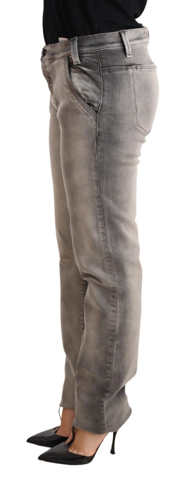 Ermanno Scervino Grau verwaschene Skinny-Jeans aus Baumwolle mit niedriger Taille