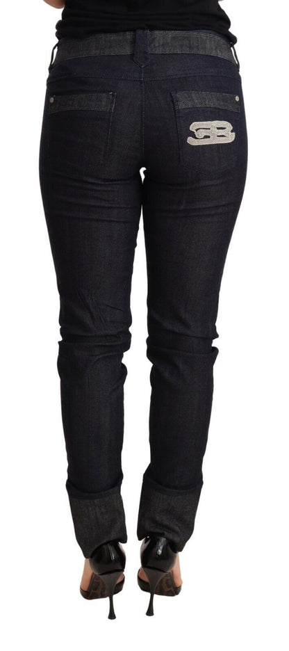 Ermanno Scervino Blaue Skinny-Jeans aus Denim mit gefaltetem Saum und Baumwolljeans