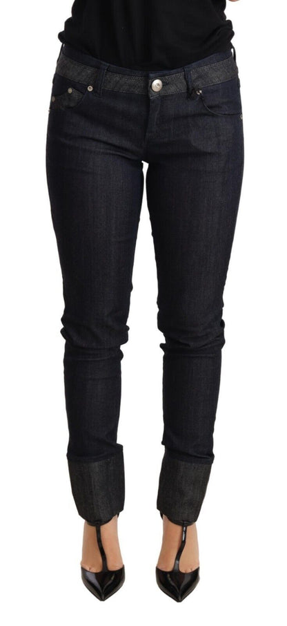 Ermanno Scervino Blaue Skinny-Jeans aus Denim mit gefaltetem Saum und Baumwolljeans