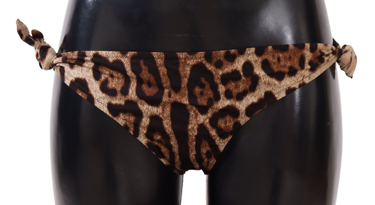 Dolce &amp; Gabbana Bikinihose, brauner Badeanzug mit Leopardenmuster und Badebekleidung