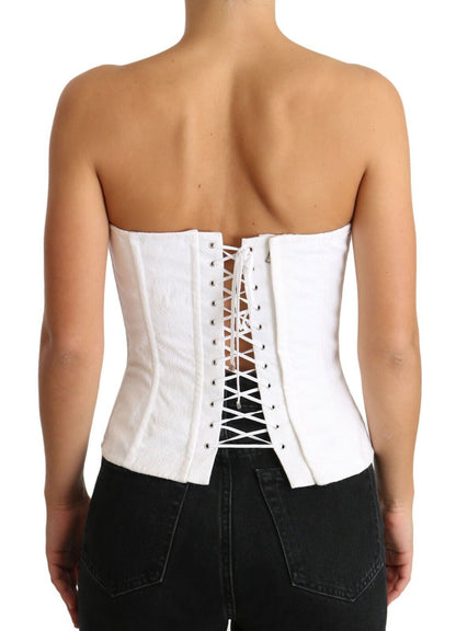 Dolce & Gabbana White Palermo Bustier Cotton Top Corset