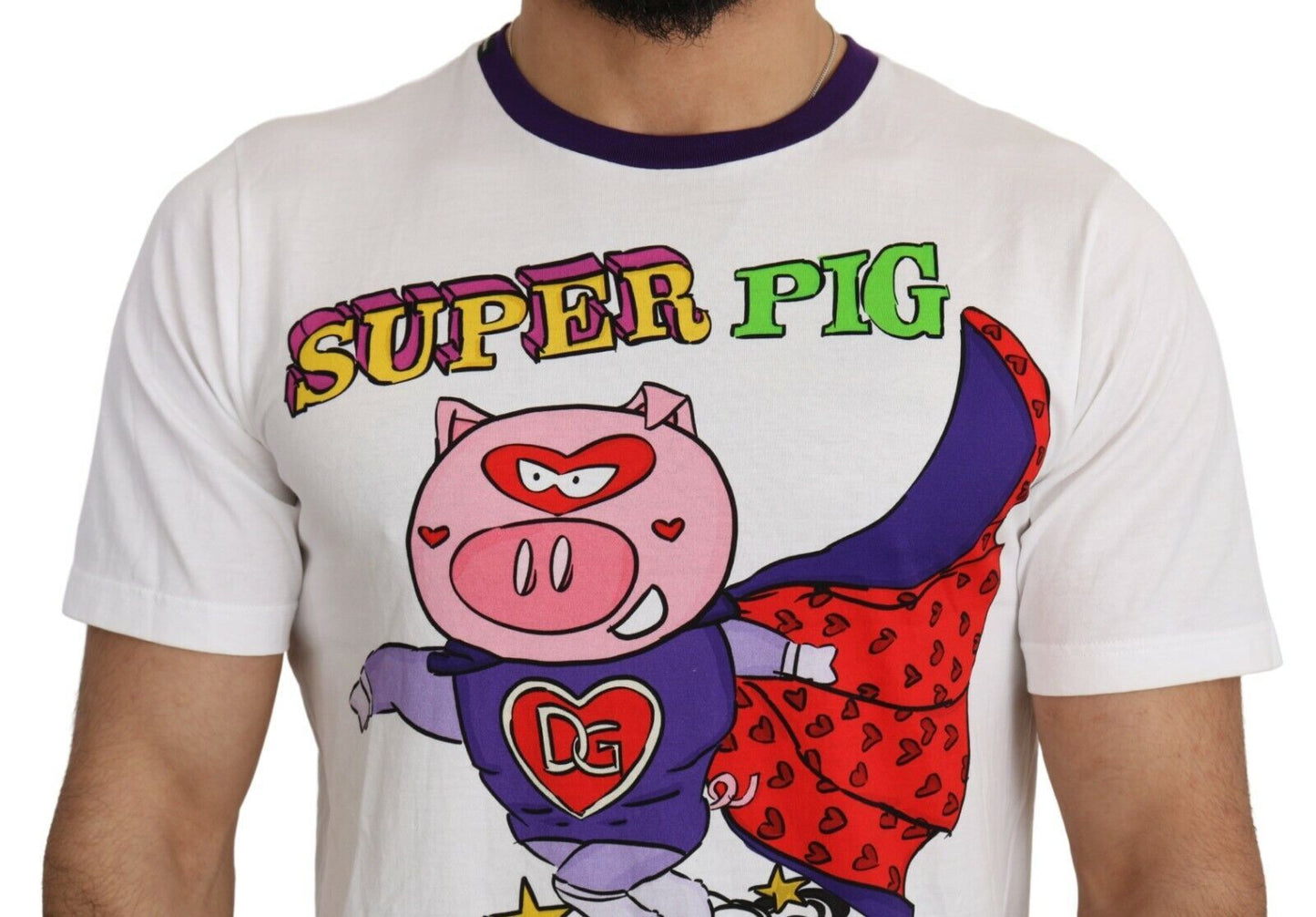 Dolce &amp; Gabbana Weißes Baumwoll-Top „Super Power Pig“-T-Shirt