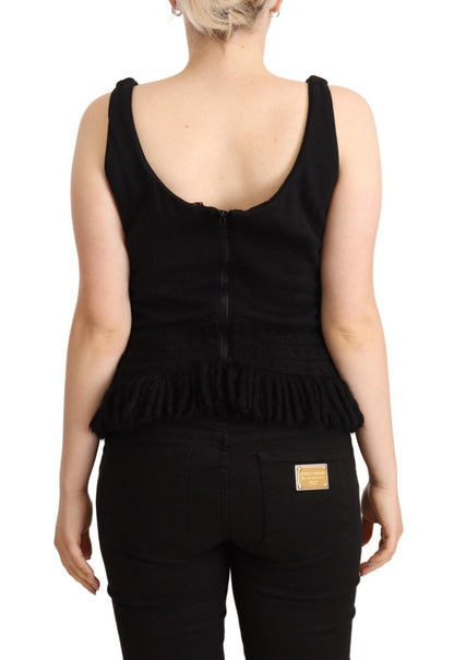 Ermanno Scervino Black Cotton Sleevelesss 탱크 캐주얼 탑