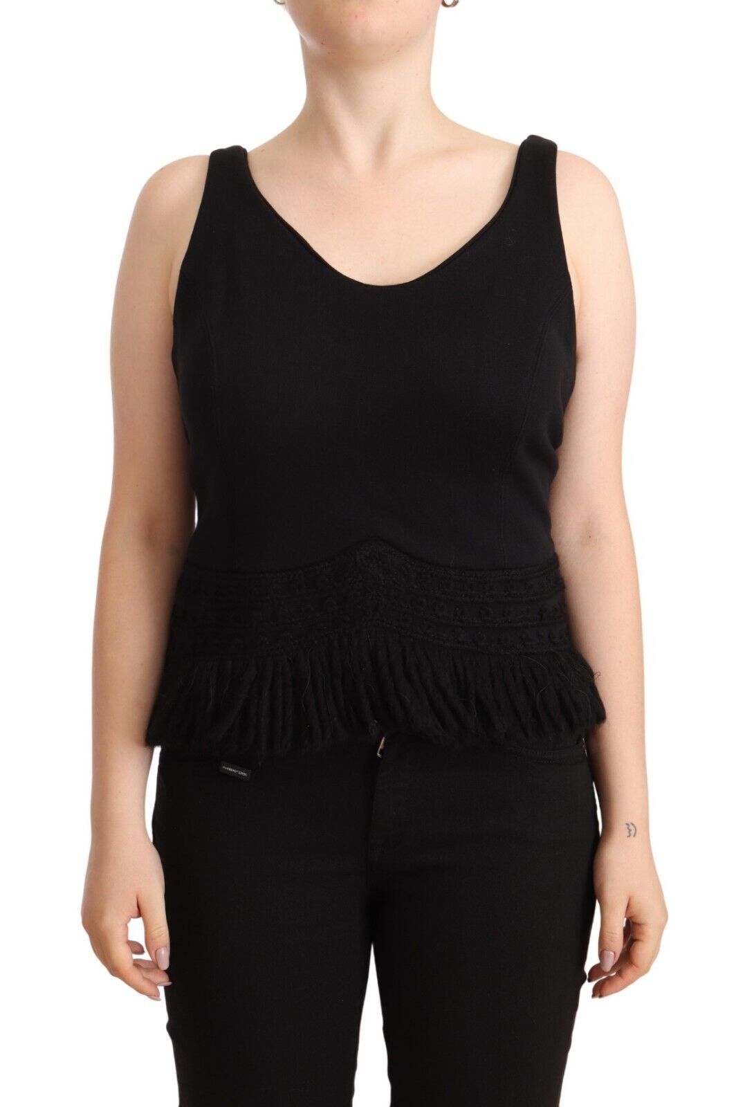 Ermanno Scervino Black Cotton Sleevelesss 탱크 캐주얼 탑