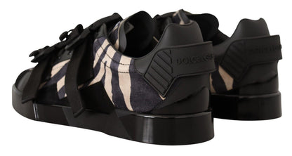 Dolce &amp; Gabbana Schwarz-weiße Zebra-Wildleder-Gummi-Sneakers