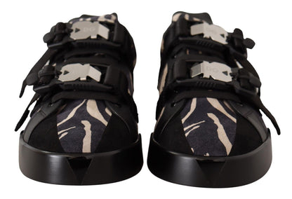 Dolce &amp; Gabbana Schwarz-weiße Zebra-Wildleder-Gummi-Sneakers