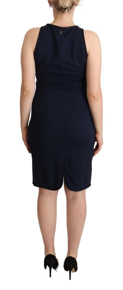 John Galliano Navy Blue Sleeveless 외피 무릎 길이 드레스