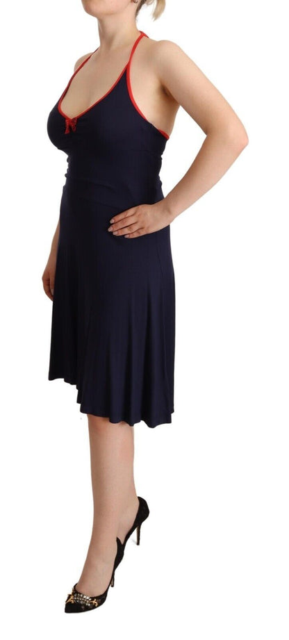 Roccobarocco Navy Blue Sleeveless Halter Sheath Midi 드레스