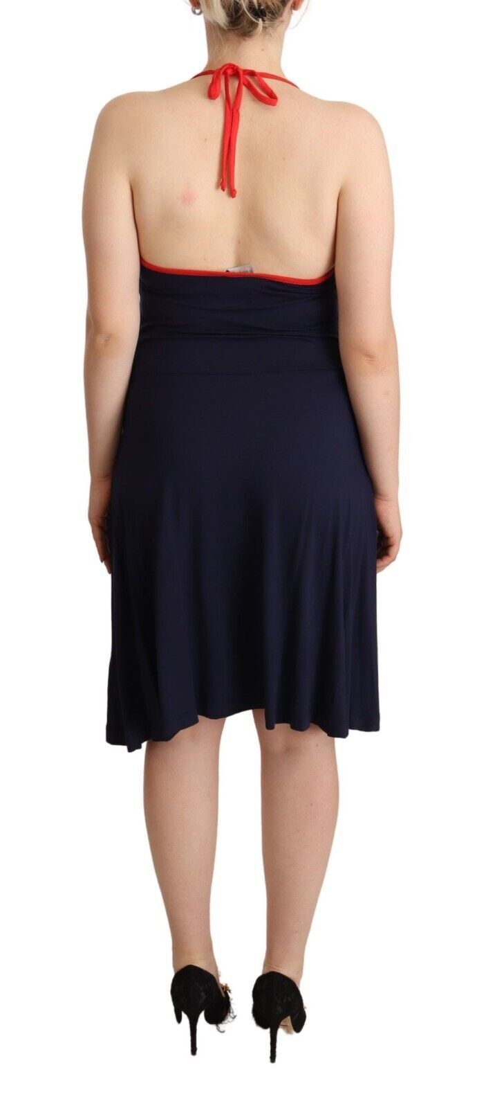 Roccobarocco Navy Blue Sleeveless Halter Sheath Midi 드레스