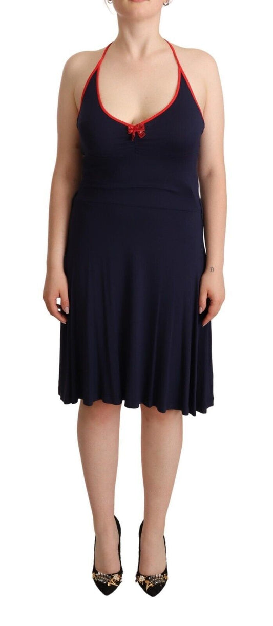 Roccobarocco Navy Blue Sleeveless Halter Sheath Midi 드레스