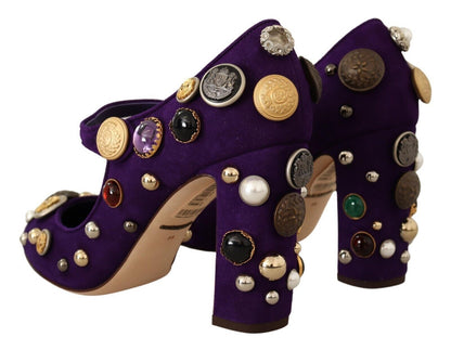 Dolce & Gabbana Elegant Suede Heels with Jewel Buttons