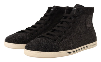 Dolce &amp; Gabbana Lässige High-Top-Sneakers aus grauer Wolle und Baumwolle