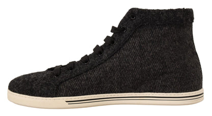 Dolce &amp; Gabbana Lässige High-Top-Sneakers aus grauer Wolle und Baumwolle