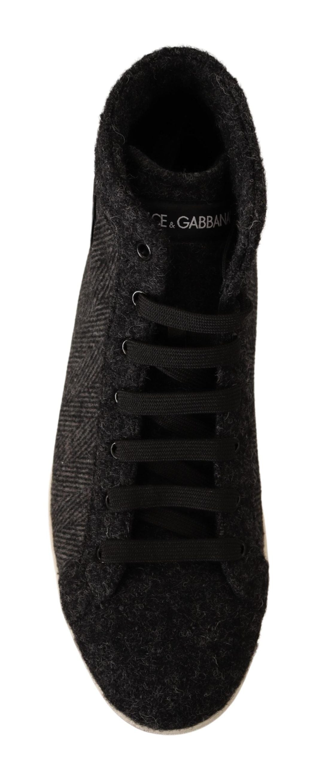 Dolce &amp; Gabbana Lässige High-Top-Sneakers aus grauer Wolle und Baumwolle