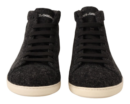 Dolce &amp; Gabbana Lässige High-Top-Sneakers aus grauer Wolle und Baumwolle