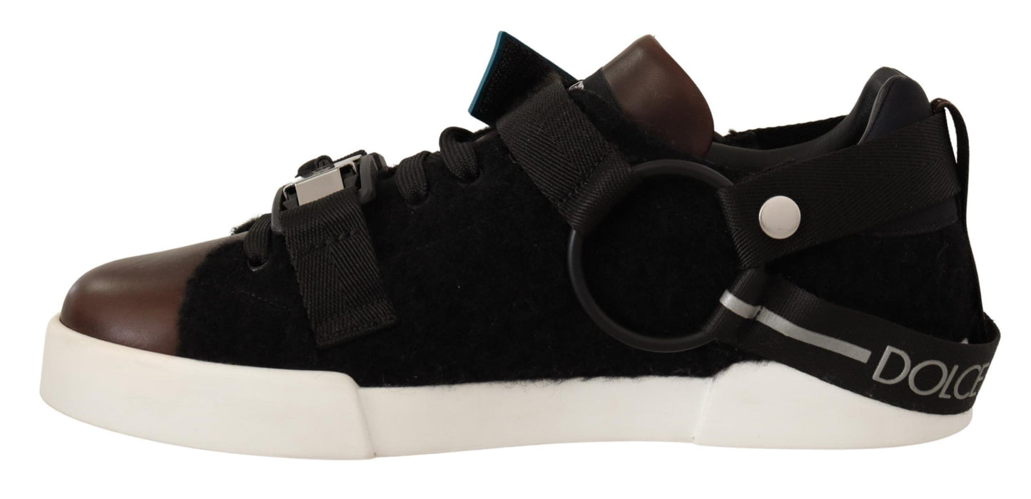 Dolce &amp; Gabbana braune Leder-Sneaker aus schwarzem Shearling