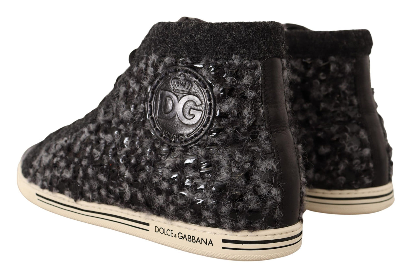 Dolce &amp; Gabbana High-Top-Sneakers aus grau-schwarzer Wolle und Baumwolle