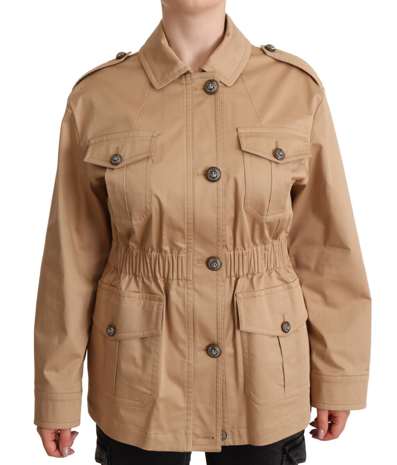 Dolce &amp; Gabbana Beige Baumwollmanteljacke mit langen Ärmeln und Kragen