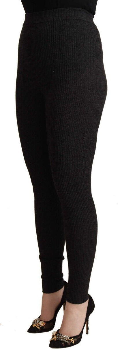 Dolce &amp; Gabbana Schwarze Strumpfhose aus Schurwolle mit Stretch-Taille