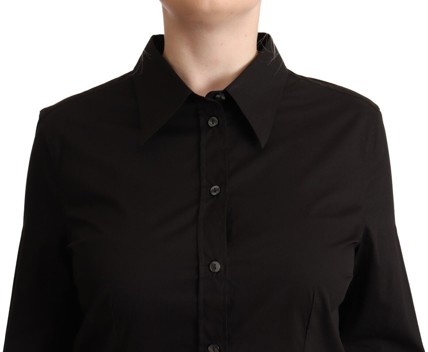 Dolce & Gabbana Black Cotton Collared Long Sleeves Shirt Top