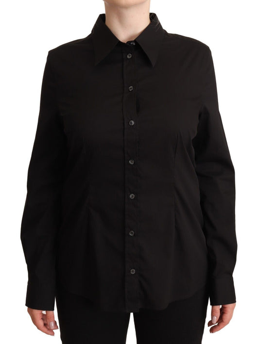 Dolce & Gabbana Black Cotton Collared Long Sleeves Shirt Top