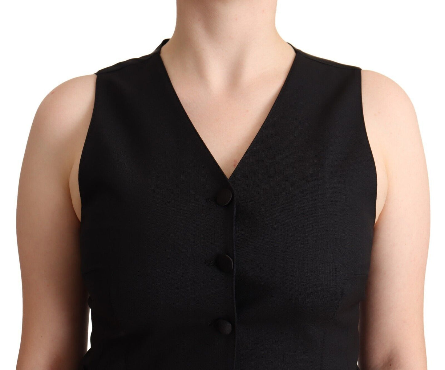 Dolce & Gabbana Black Button Down Sleeveless Viscose Vest Top